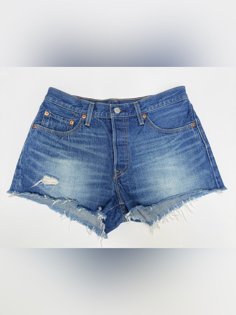Levi’s 501 Distressed High Rise Denim Cutoff Shorts Button Fly Vintage Wash 28